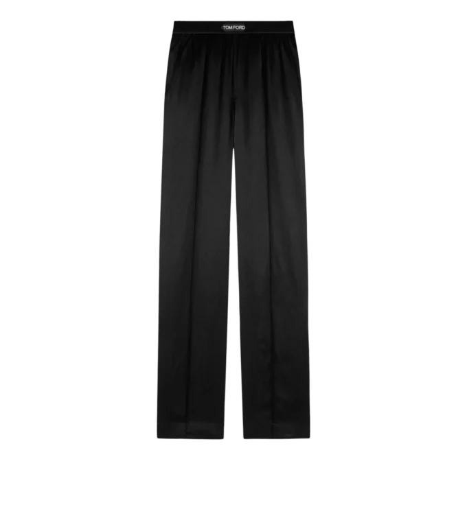 Pantalones de pijama de satén de seda elástico