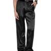 Pantalones de pijama de satén de seda elástico