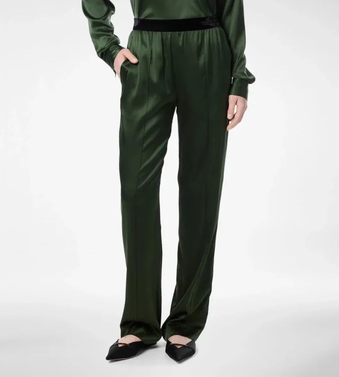 Pantalones de pijama de satén de seda elástico Pantalones de pijama de satén de seda elástico