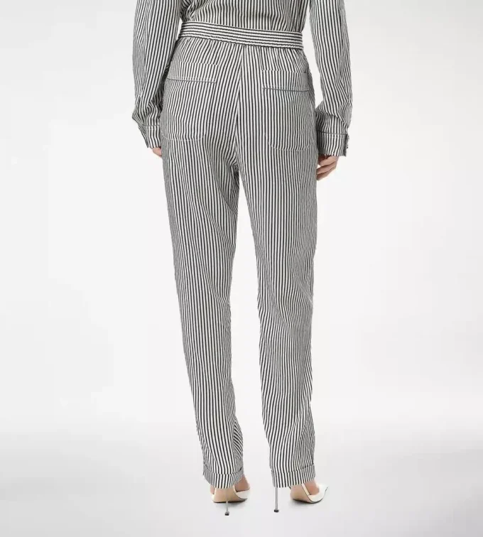Pantalones de pijama de seda a rayas con ribetes Pantalones de pijama de seda a rayas con ribetes