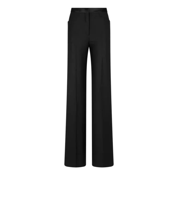 Pantalones de sastrería con corte acampanado de mezcla de seda y sarga Pantalones de sastrería con corte acampanado de mezcla de seda y sarga