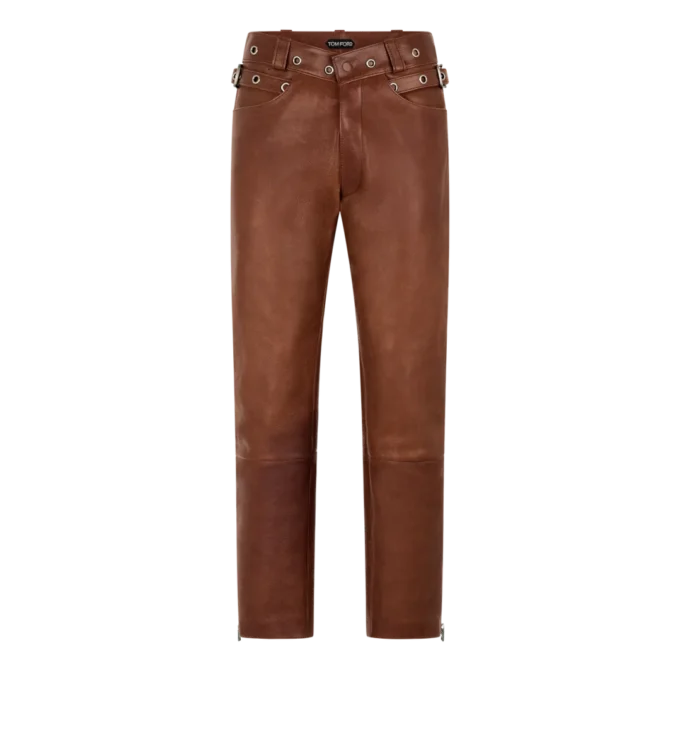 Pantalones moteros de piel de búfalo granulada Pantalones moteros de piel de búfalo granulada