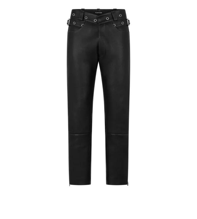 Pantalones moteros de piel granulada Pantalones moteros de piel granulada