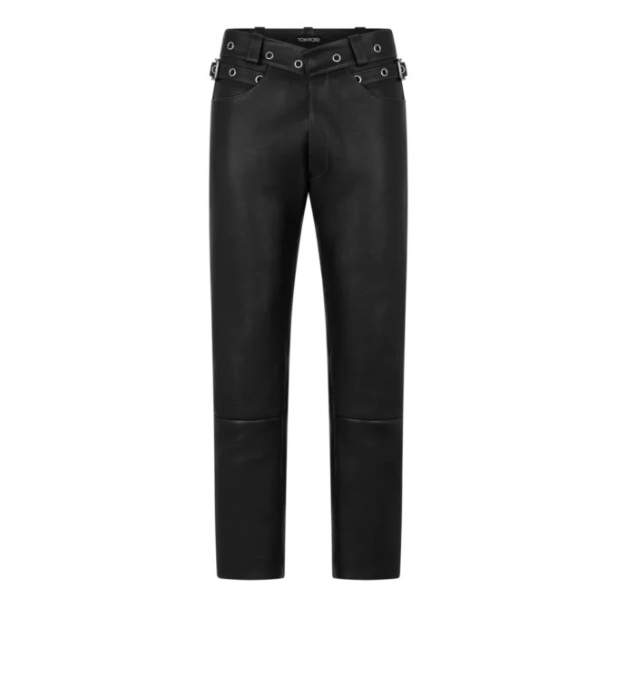 Pantalones moteros de piel granulada Pantalones moteros de piel granulada