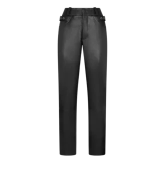 Pantalones moteros de piel granulada con textura
