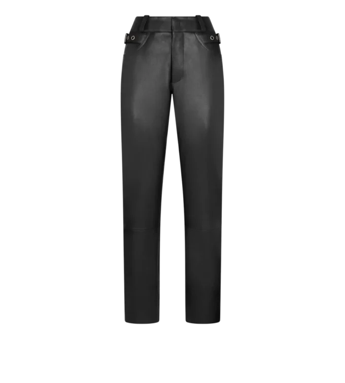 Pantalones moteros de piel granulada con textura Pantalones moteros de piel granulada con textura