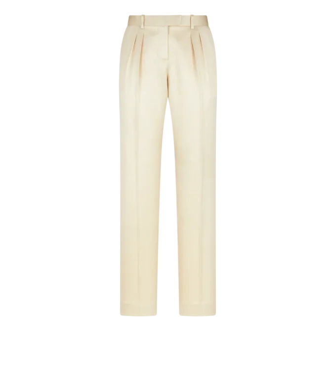Pantalones plisados de sarga de seda y lana Pantalones plisados de sarga de seda y lana