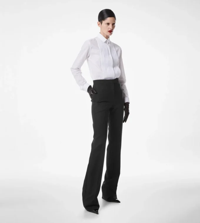Pantalones rectos de esmoquin entallados de mezcla de lana y seda Pantalones rectos de esmoquin entallados de mezcla de lana y seda