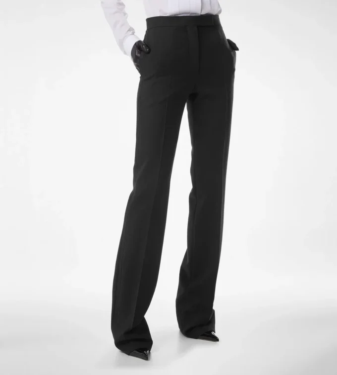 Pantalones rectos de esmoquin entallados de mezcla de lana y seda Pantalones rectos de esmoquin entallados de mezcla de lana y seda