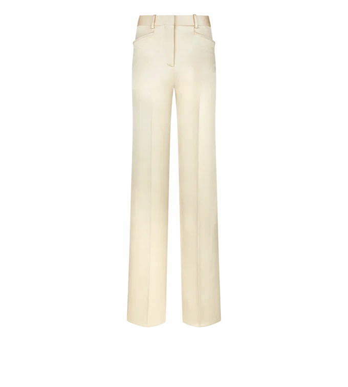 Pantalones rectos de sarga de seda y lana Pantalones rectos de sarga de seda y lana