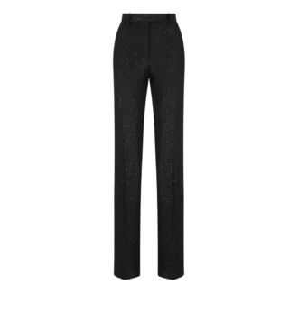 Pantalones rectos entallados de crepé de mezcla de lana con lentejuelas