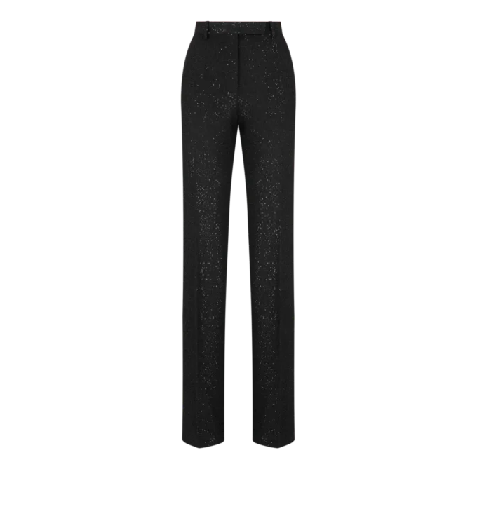Pantalones rectos entallados de crepé de mezcla de lana con lentejuelas Pantalones rectos entallados de crepé de mezcla de lana con lentejuelas