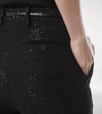 Pantalones rectos entallados de crepé de mezcla de lana con lentejuelas