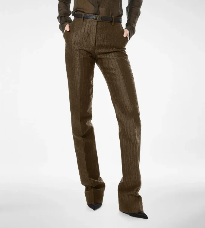 Pantalones rectos entallados de jacquard de cocodrilo Pantalones rectos entallados de jacquard de cocodrilo