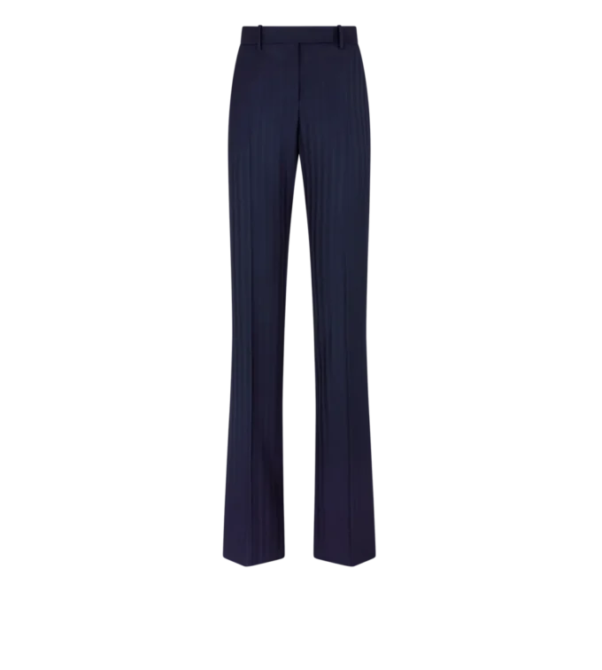 Pantalones rectos entallados de lana virgen con rayas tonales Pantalones rectos entallados de lana virgen con rayas tonales