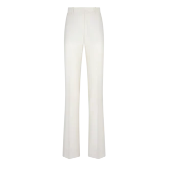 Pantalones rectos entallados de lana y seda con rayas sombreadas