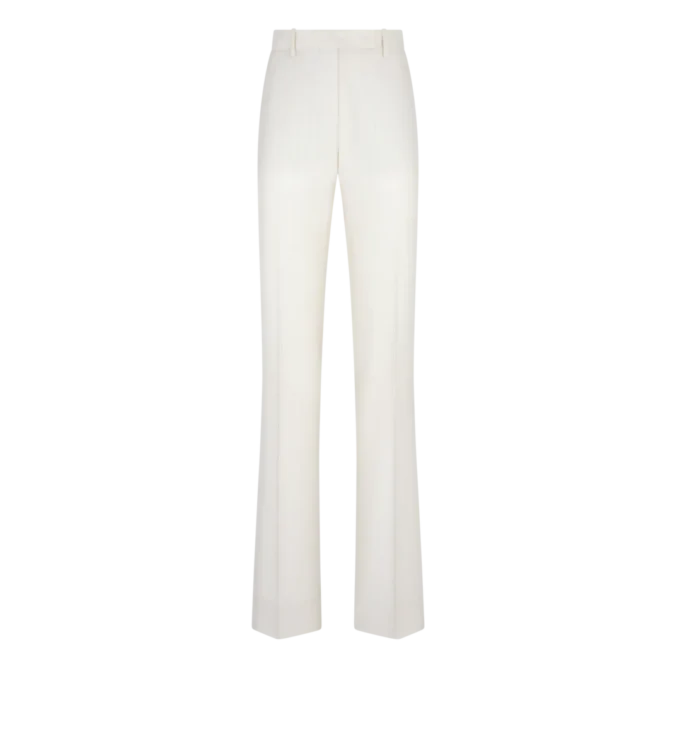 Pantalones rectos entallados de lana y seda con rayas sombreadas Pantalones rectos entallados de lana y seda con rayas sombreadas