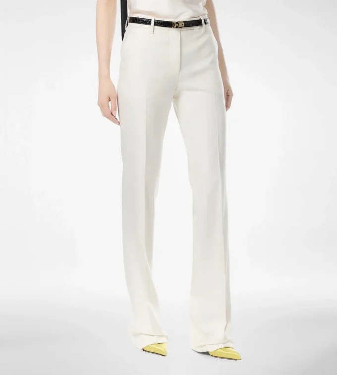 Pantalones rectos entallados de lana y seda con rayas sombreadas Pantalones rectos entallados de lana y seda con rayas sombreadas