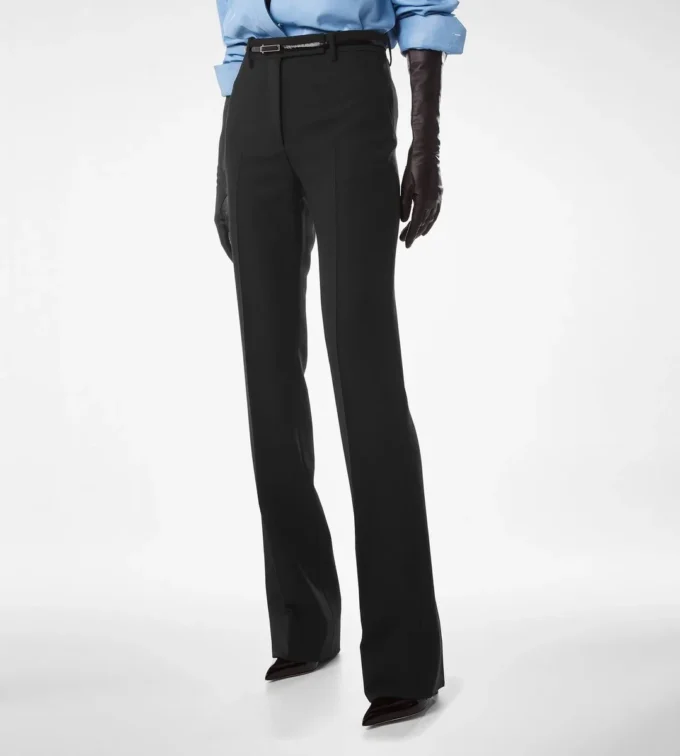 Pantalones rectos entallados de mezcla de lana y seda Pantalones rectos entallados de mezcla de lana y seda