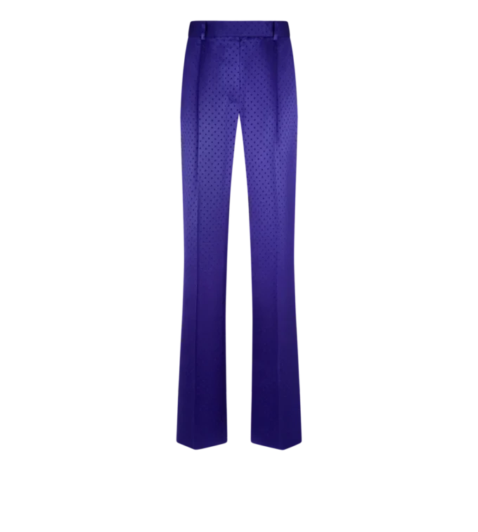Pantalones rectos plisados con jacquard de lunares Pantalones rectos plisados con jacquard de lunares