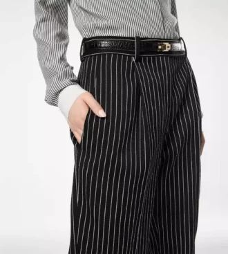 Pantalones rectos relajados con pliegues de lana y algodón a rayas Barathea