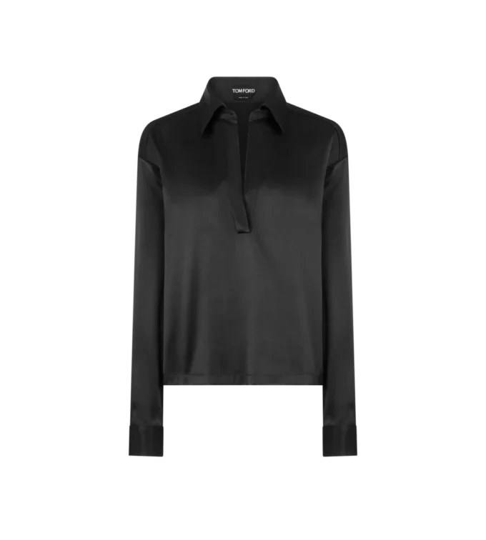 Polo de satén de seda elástico con logotipo TF bordado en tono Polo de satén de seda elástico con logotipo TF bordado en tono