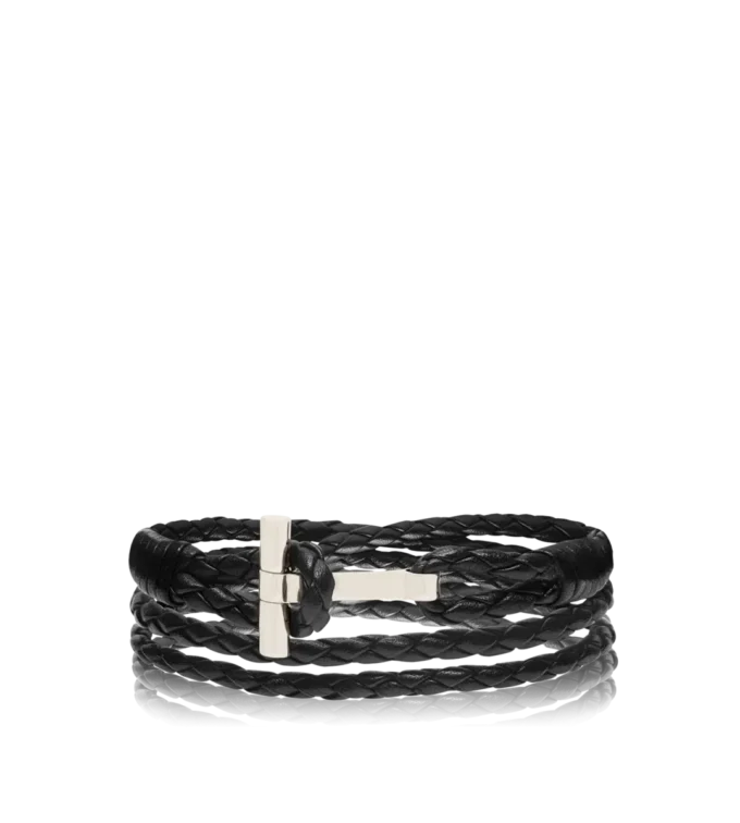 Pulsera T de cuero trenzado Pulsera T de cuero trenzado