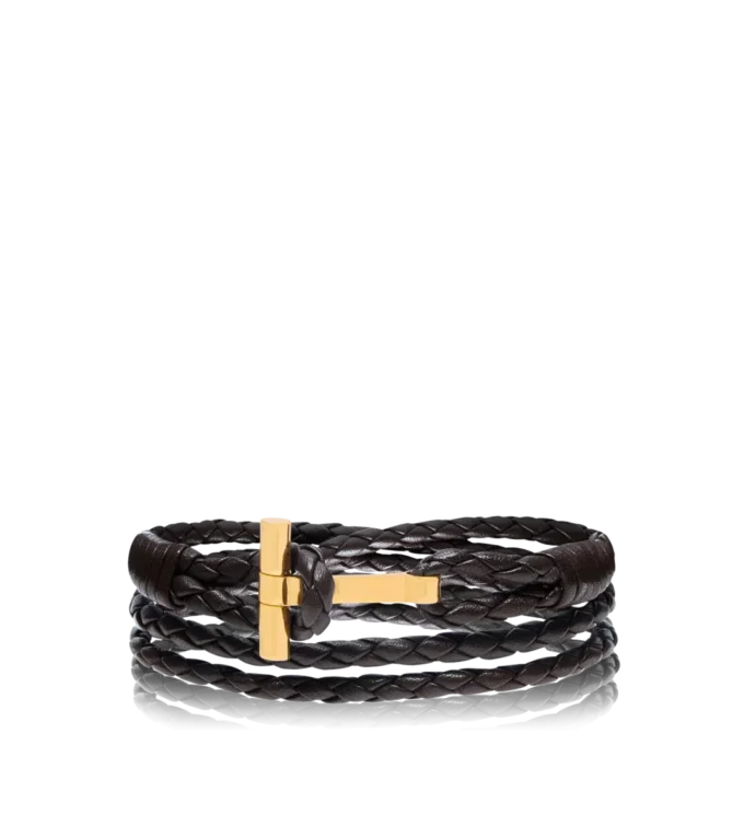 Pulsera T de cuero trenzado Pulsera T de cuero trenzado