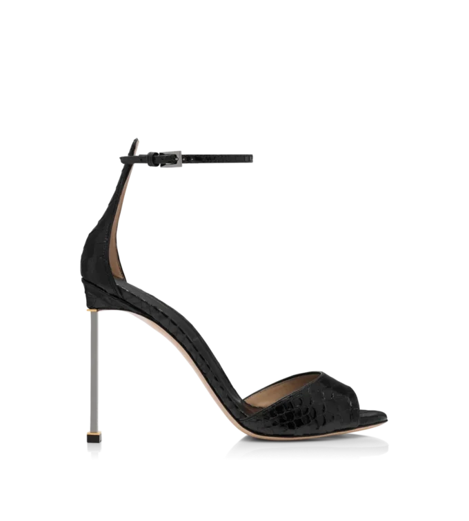 Sandalias con tiras al tobillo y estampado de pitón semibrillante