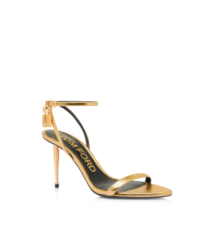 Sandalias de punta con cierre de cuero napa laminado 85 mm Sandalias de punta con cierre de cuero napa laminado 85 mm