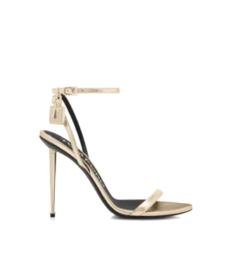 Sandalias puntiagudas sin talón con candado de piel napa laminada Sandalias puntiagudas sin talón con candado de piel napa laminada