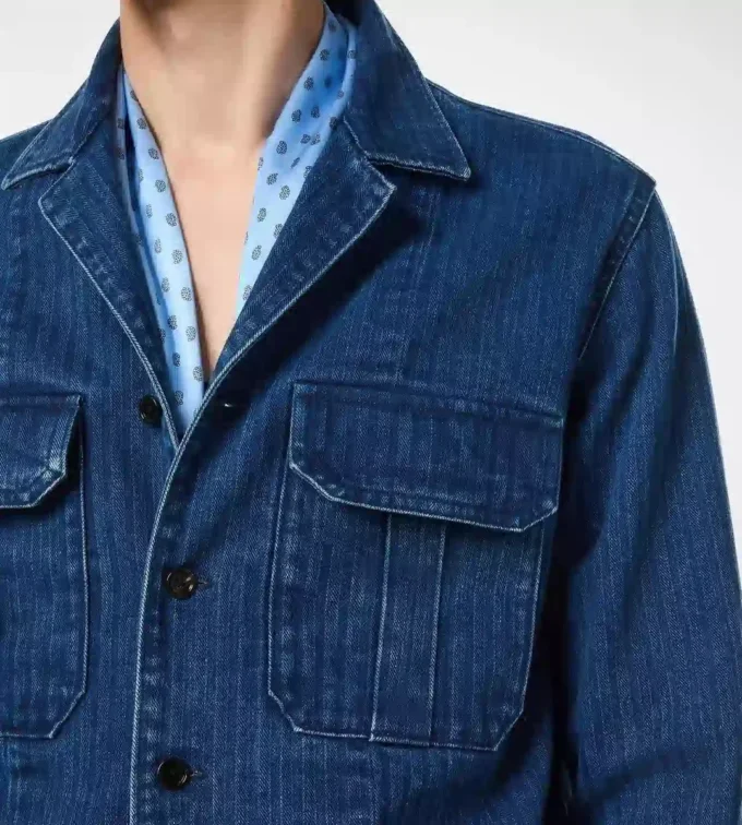 Sobrecamisa de denim con diseño en espiga Sobrecamisa de denim con diseño en espiga
