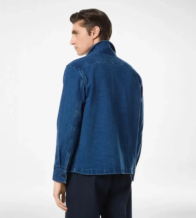 Sobrecamisa de denim con diseño en espiga Sobrecamisa de denim con diseño en espiga