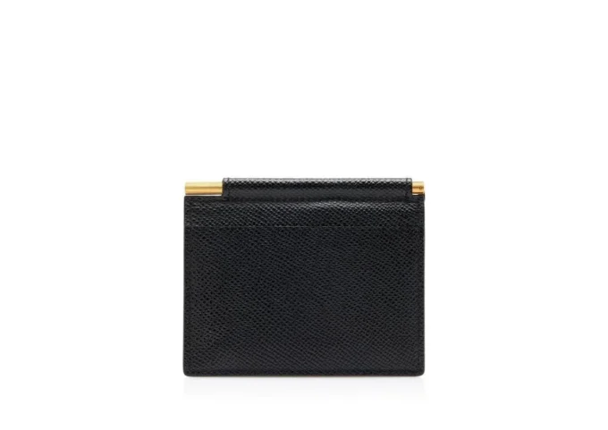 Tarjetero plegable con clip para billetes de piel de grano fino Tarjetero plegable con clip para billetes de piel de grano fino
