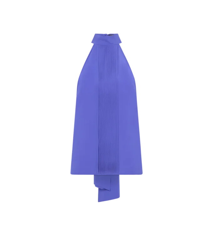 Top de seda con cuello halter y detalle plisado Top de seda con cuello halter y detalle plisado