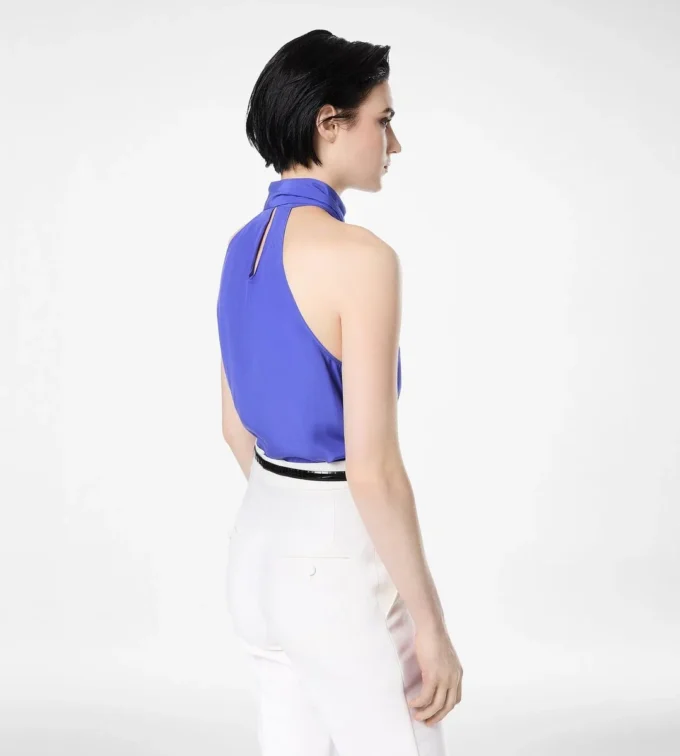 Top de seda con cuello halter y detalle plisado Top de seda con cuello halter y detalle plisado
