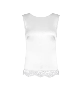 Top de seda sin mangas con espalda en V e inserciones de encaje