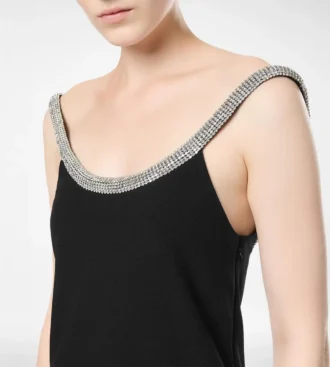 Vestido de cóctel asimétrico sin mangas con bordado de cristales