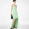 Vestido de cóctel asimétrico sin tirantes de seda elástica doble georgette Vestido de cóctel asimétrico sin tirantes de seda elástica doble georgette