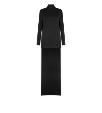 Vestido de cóctel brillante de crepé con cuello alto