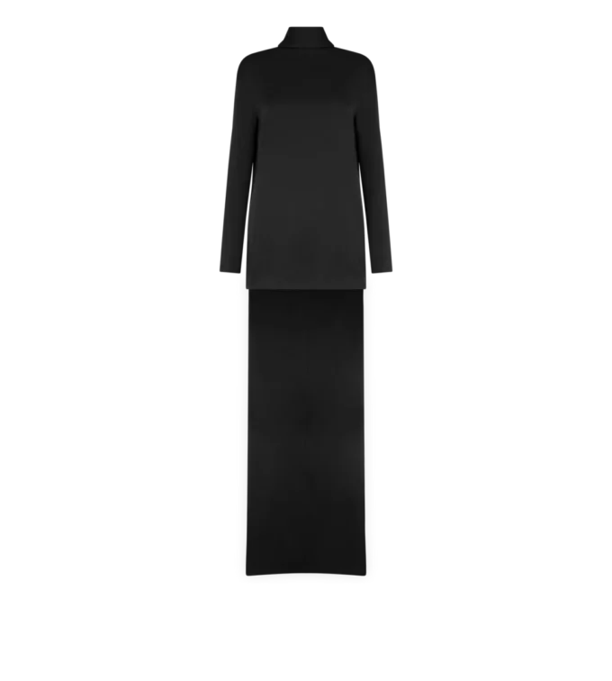 Vestido de cóctel brillante de crepé con cuello alto Vestido de cóctel brillante de crepé con cuello alto