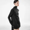 Vestido de cóctel brillante de crepé con cuello alto Vestido de cóctel brillante de crepé con cuello alto