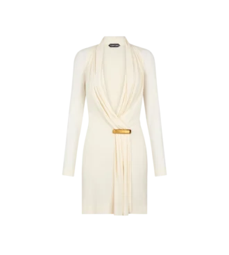 Vestido de cóctel de manga larga con cuello en V y detalle de barra