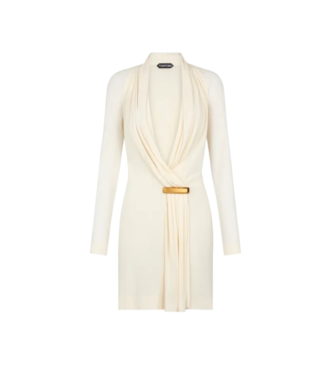 Vestido de cóctel de manga larga con cuello en V y detalle de barra Vestido de cóctel de manga larga con cuello en V y detalle de barra
