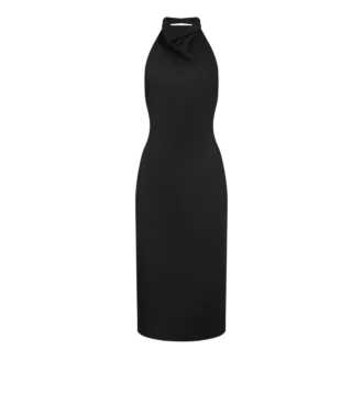 Vestido de cóctel de seda con cuello halter y espalda abierta