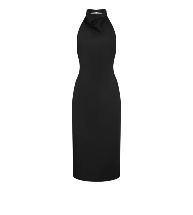 Vestido de cóctel de seda con cuello halter y espalda abierta Vestido de cóctel de seda con cuello halter y espalda abierta