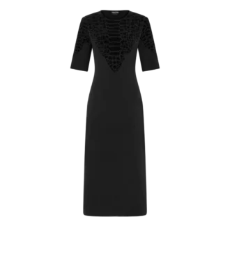 Vestido de cuello redondo de seda chenilla con relieve de pitón