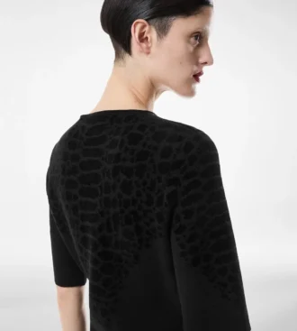 Vestido de cuello redondo de seda chenilla con relieve de pitón