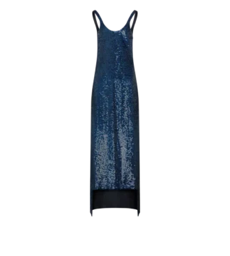 Vestido de noche asimétrico sin mangas de seda bordado con lentejuelas