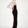 Vestido de noche camisola de crepé de seda con lunares y detalles de encaje Vestido de noche camisola de crepé de seda con lunares y detalles de encaje
